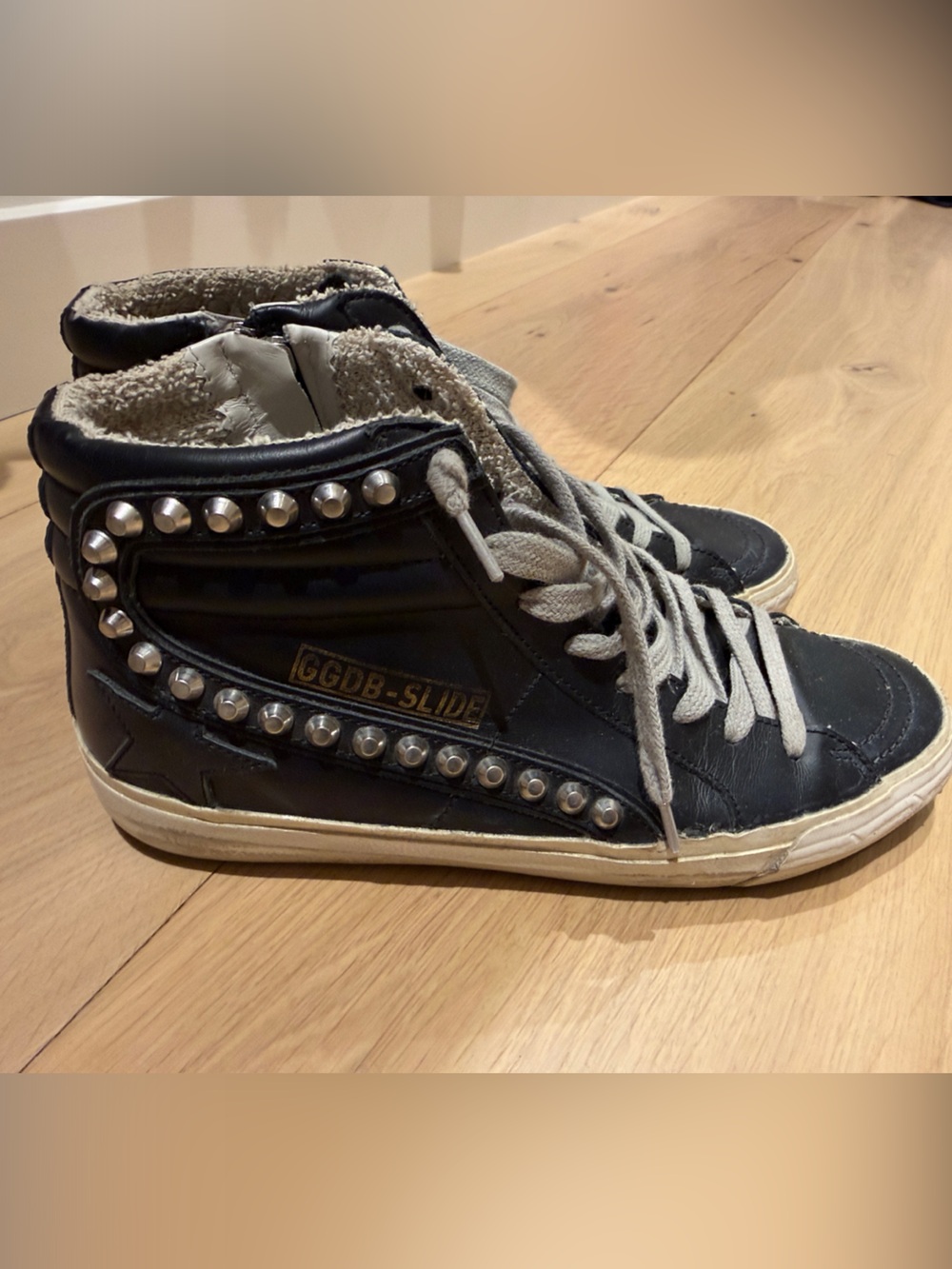 Golden Goose Black Studded High-Top Sneakers with Cream Laces